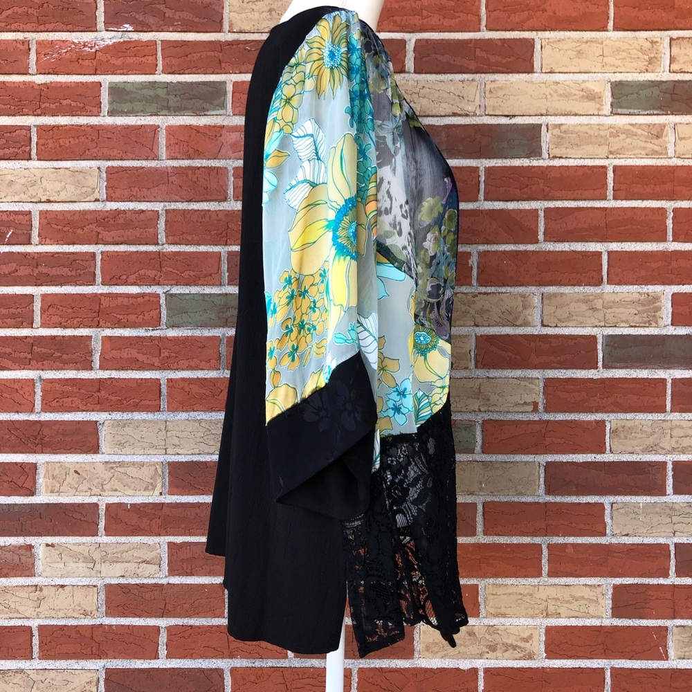 👘 NWT Vintage Spencer Alexis Asian Inspired Silk Lace Black Blue Kimono Jacket - Picture 8 of 16